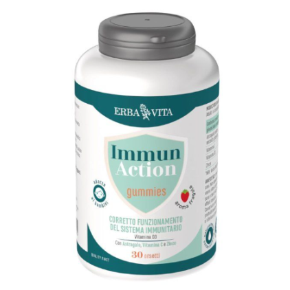 Immun Action Gummies – Erba Vita Group S.p.A. – 30 gummies – Integratore masticabile al gusto fragola con vitamine C, D e zinco per difese immunitarie, adatto anche ai bambini