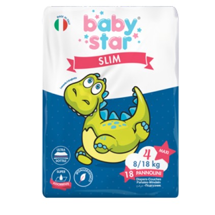 BABYSTAR PANNOLINI SLIM 8/18KG TAGLIA 4 MAXI 18 PEZZI