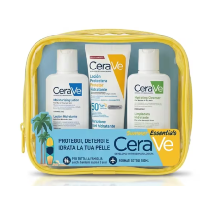 CERAVE POCHETTE Protezione solare SPF50+ 75ml + Lozione idratante 88ml + Detergente idratante 88ml