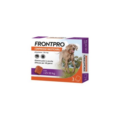 FRONTPRO 3 Compresse masticabili per cani anti pulci e zecche 25-50KG 136MG