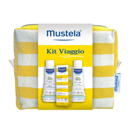 MUSTELA KIT VIAGGIO: Latte solare bimbi SPF50+ 40ml + Detergente corpo capelli 100ml + Latte corpo idratante 100ml