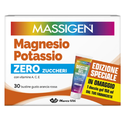Massigen - Integratore Magnesio e Potassio Zero Zuccheri Arancia Rossa 30 Bustine 
