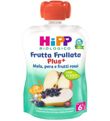 HIPP BIO FRUTTA FRULLATA PLUS MELA PERA FRUTTI ROSSI CON FERRO 90G