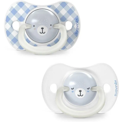SUAVINEX Wild&Free Succhietto Silicone Night & Day 6/18 Mesi Orso Azzurro 2 Pezzi