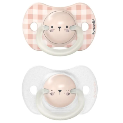 SUAVINEX Wild&Free SUCCHIETTO Night & Day Silicone 6/18 Mesi Orsetto Rosa 2 Pezzi