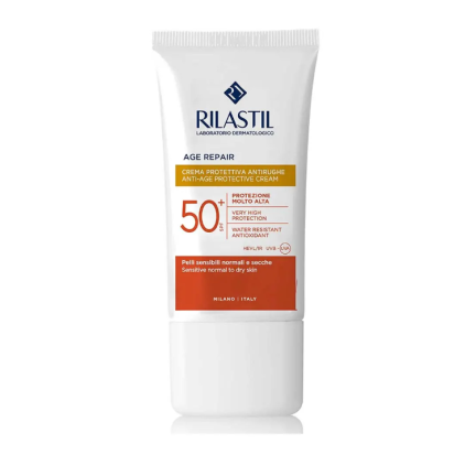 Sun SPF 50+ Age Repair - Rilastil  - Emulsione Solare 50 ml  - Crema solare viso antiaging per prevenire fotoinvecchiamento, scottature e macchie