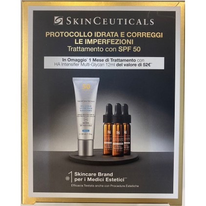 SKINCEUTICALS OIL SHIELD COFANETTO IDRATANTE CORRETTIVO PROTETTIVO - Oil Shield UV Defense Sunscreen 30ml + HA Intensifier Multi-Glycan 12ml