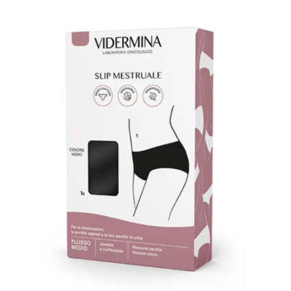 VIDERMINA SLIP MESTRUALE NERO TAGLIA S FLUSSO MEDIO LAVABILE RIUTILIZZABILE
