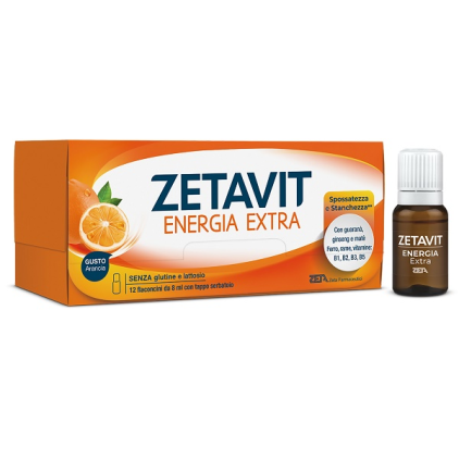 ZETAVIT ENERGIA EXTRA 12 Flaconcini 8ML - Integratore per stanchezza e affaticamento e per le normali funzioni del sistema nervoso