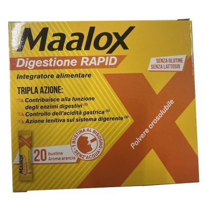 MAALOX Digestione Rapid 20 Bustine - Integratore per la digestione e il controllo dell'acidità gastrica