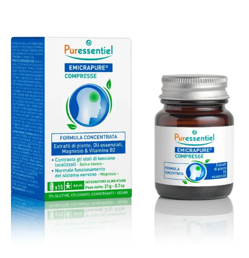 Emicrapure - Puressentiel Italia Srl - 15 Compresse - Integratore alimentare per alleviare tensioni localizzate ed emicranie