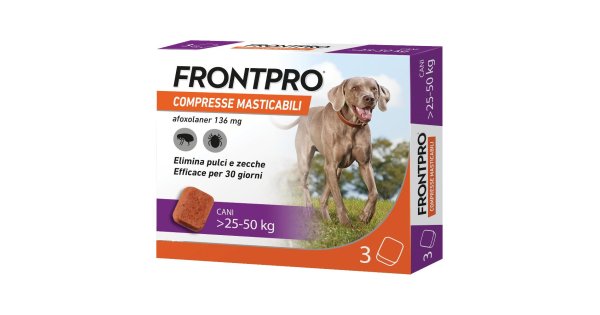 FRONTPRO 3 Compresse masticabili per cani anti pulci e zecche 25-50KG 136MG