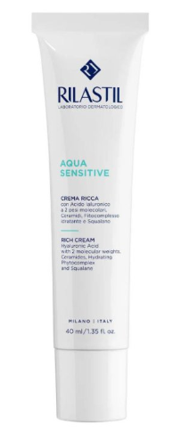 Rilastil Acqua Sensitive Crema Ricca 40ml - Trattamento Idratante Intensivo con Acido Ialuronico Ceramidi e Squalano