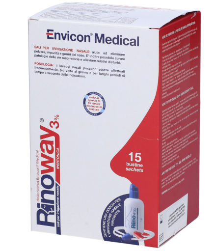 RINOWAY DOCCIA PER IRRIGAZIONE NASALE + 15 BUSTINE DI SALI IPERTONICI