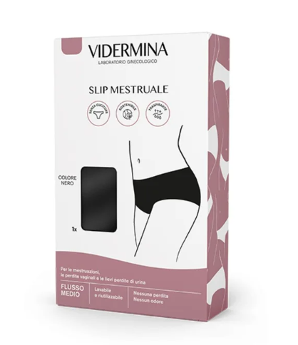 VIDERMINA SLIP MESTRUALE NERO TAGLIA S FLUSSO MEDIO LAVABILE RIUTILIZZABILE