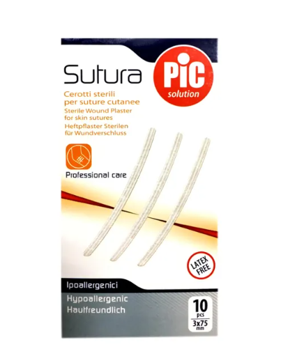 PIC Cerotti Sterili per Suture Cutanee 3x75mm 10 Pezzi