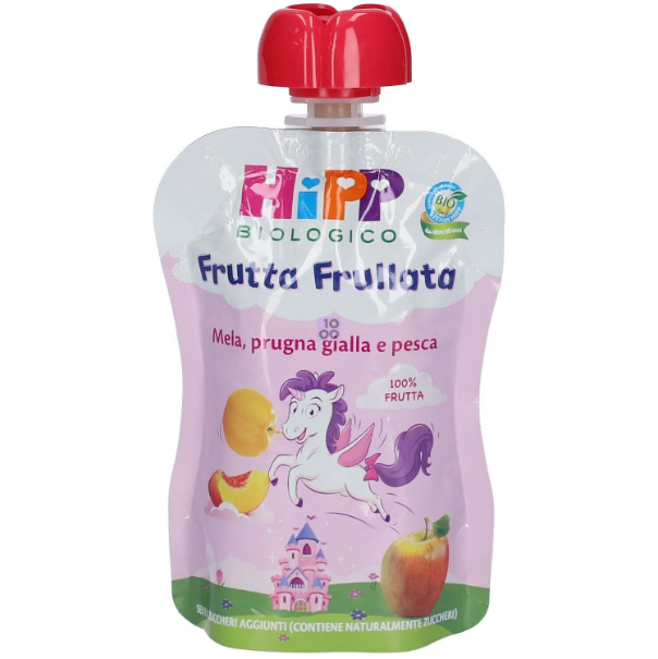 HIPP BIO FRUTTA FRULLATA UNICORNO MELA PRUGNA GIALLA E PESCA 90G