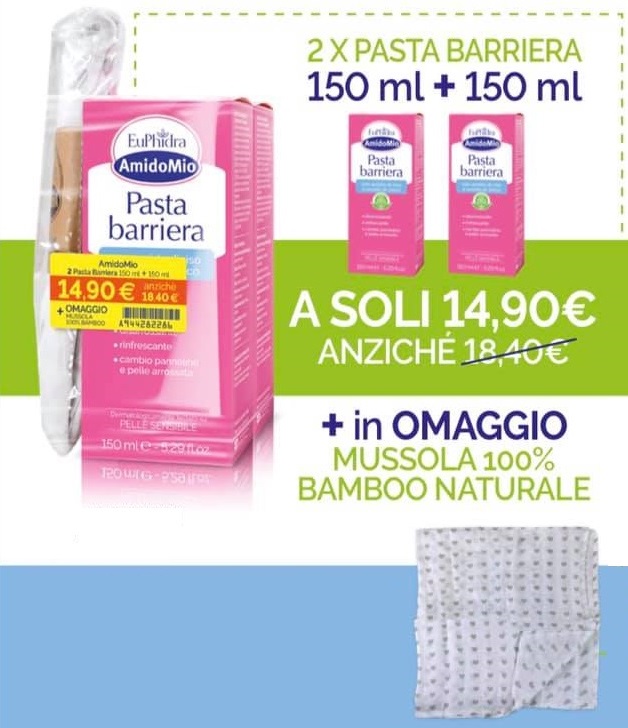 EUPHIDRA AMIDOMIO PASTA BARRIERA (2X150ML) + MUSSOLA OMAGGIO