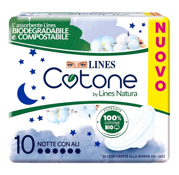 LINES Cotone Bio Assorbenti Ultra Notte con Ali 10 Pezzi