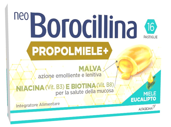 NEOBOROCILLINA PROPOLI Miele Eucalipto 16 Pastiglie benessere della gola