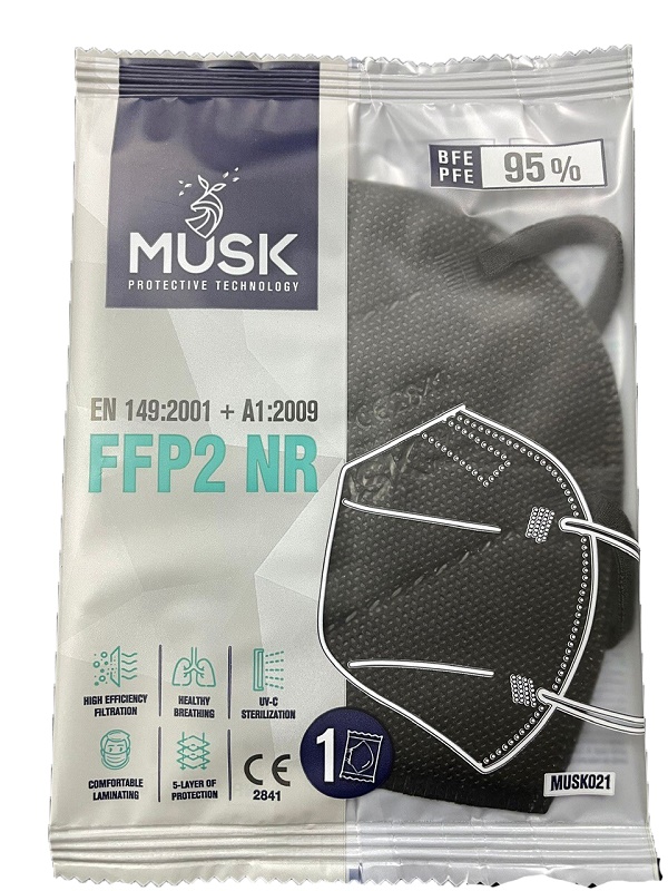 MASCHERINA FFP2 NERA MUSK 10PZ