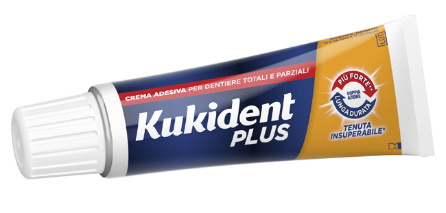 Kukident Plus Doppia Azione Gusto Neutro 40 g - Crema Adesiva per Dentiera