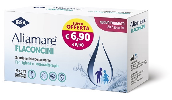 ALIAMARE 30 FLACONCINI 5ML Soluzione fisiologica per aerosol, per igiene di naso, occhi e orecchie e per la pulizia di ferite