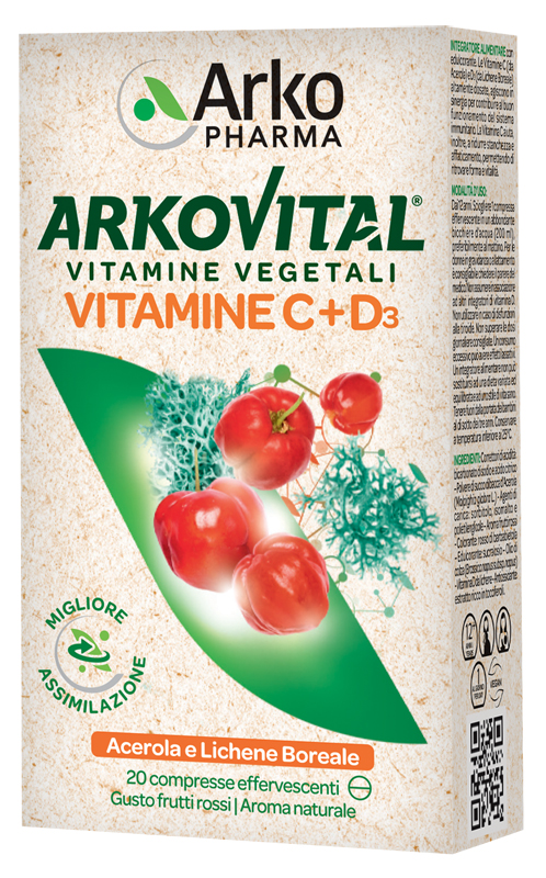 ARKOVITAL Acerola Vitamine C + D3 20 Compresse Effervescenti - Integratore per il sistema immunitario
