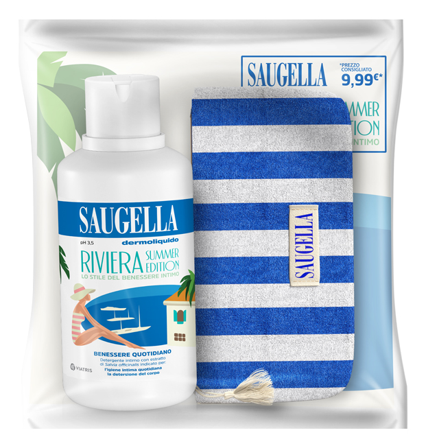 SAUGELLA RIVIERA SUMMER KIT: Saugella Dermoliquido 500ml + Pochette con omaggi