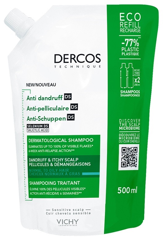 DERCOS Eco Ricarica Shampoo Anti Forfora Capelli Normali/Grassi 500ml