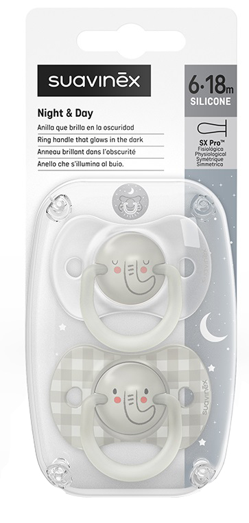 SUAVINEX SUCCHIETTO NIGHT & DAY SILICONE PRO ELEFANTE 6/18 MESI