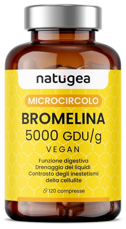 NATUGEA BROMELINA 5000 120 Compresse - Integratore per la funzione digestiva e il drenaggio dei liquidi