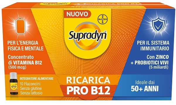 SUPRADYN Ricarica PRO B12 10 Flaconcini - Integratore per il metabolismo energetico e il sistema immunitario