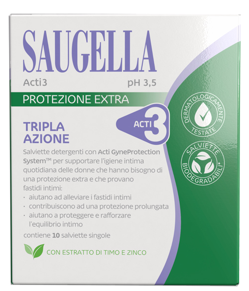 SAUGELLA ACTI3 SALVIETTINE DETERGENTI 10 PEZZI