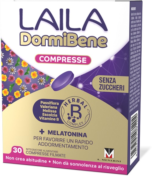 Laila Dormibene Herbal Complex + Melatonina 30 compresse - Integratore per Favorire un Rapido Addormentamento