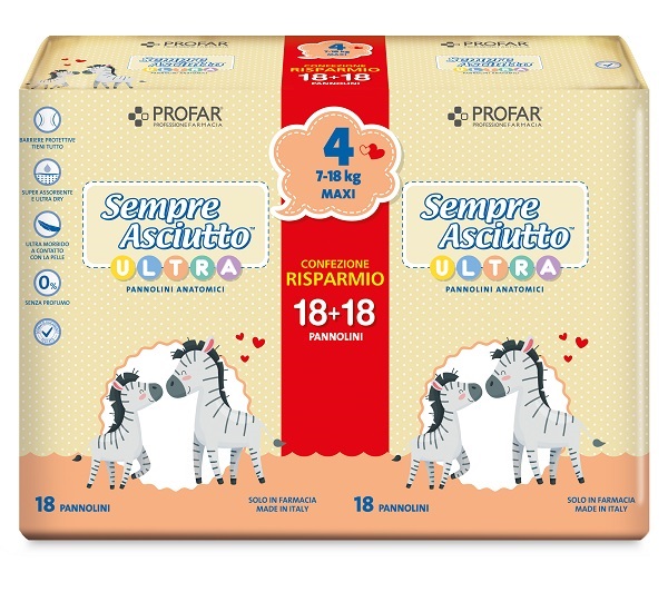 PROFAR PANNOLINI SEMPRE ASCIUTTO ULTRA MAXI 7/18 KG BIPACK 18+18 PEZZI