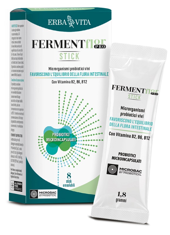 Erba Vita FERMENTFLOR PRO 8 STICK OROSOLUBILI - Integratore per il sistema immunitario e l'equilibrio della flora intestinale