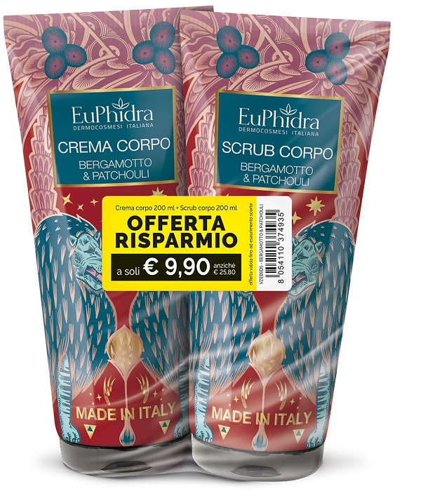 EUPHIDRA SCRUB ESFOLIANTE 200ML + CREMA CORPO IDRATANTE 200ML BERGAMOTTO & PATCHOULI